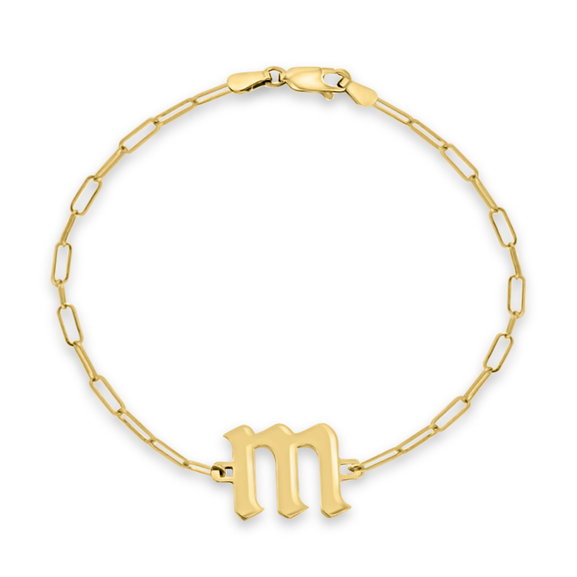 14K Gold Initial Letter Bracelet Letter M Bracelet 