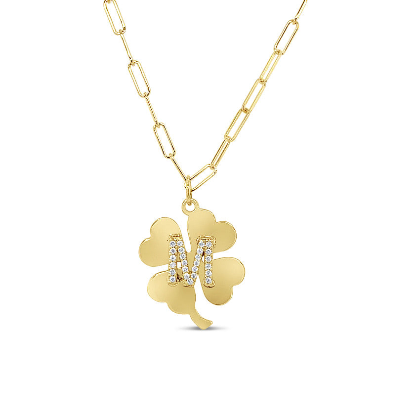 Personalized Four Leaf Clover Charm Necklace