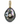 A gold pendant featuring a large, irregular dark gray-black baroque pearl with a central round diamond, accented by four small diamond settings, and a top bail lined with round diamonds.
