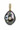 A gold pendant featuring a large, irregular dark gray-black baroque pearl with a central round diamond, accented by four small diamond settings, and a top bail lined with round diamonds.