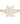 A yellow gold ring featuring a large rectangular radiant-cut clear center stone and two pear-shaped pink side stones, shown on a plain white background.